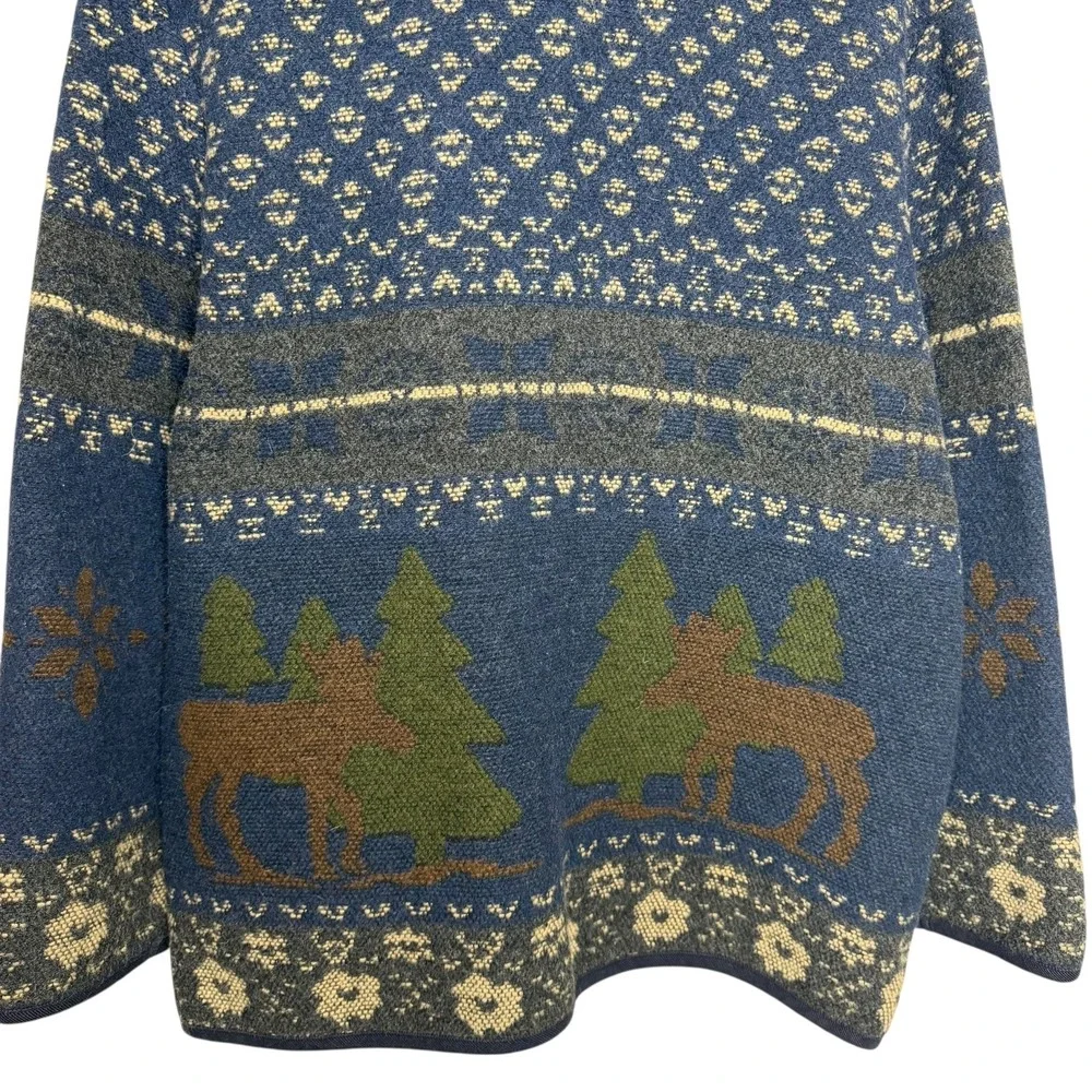 Sonoma Western‎ Rugged Wool Blend Moose Print Cardigan Sweater Navy L Cabincore